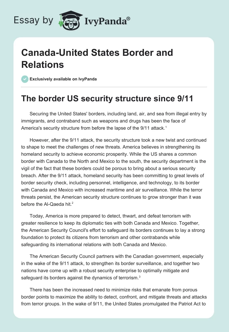 Canada-United States Border and Relations. Page 1