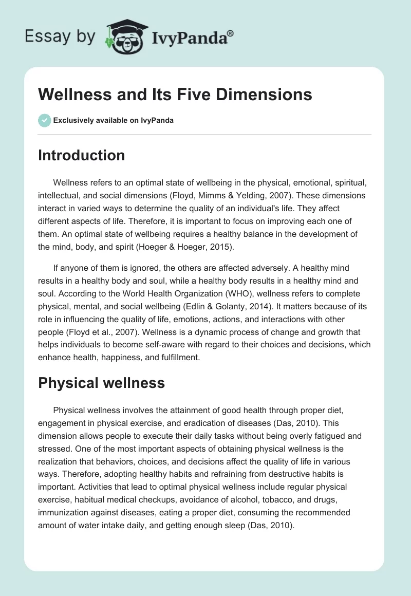 Wellness and Its Five Dimensions. Page 1