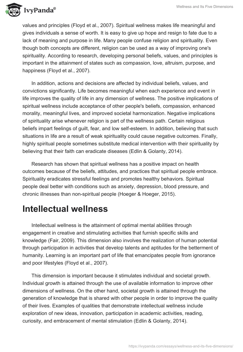 Wellness and Its Five Dimensions. Page 4