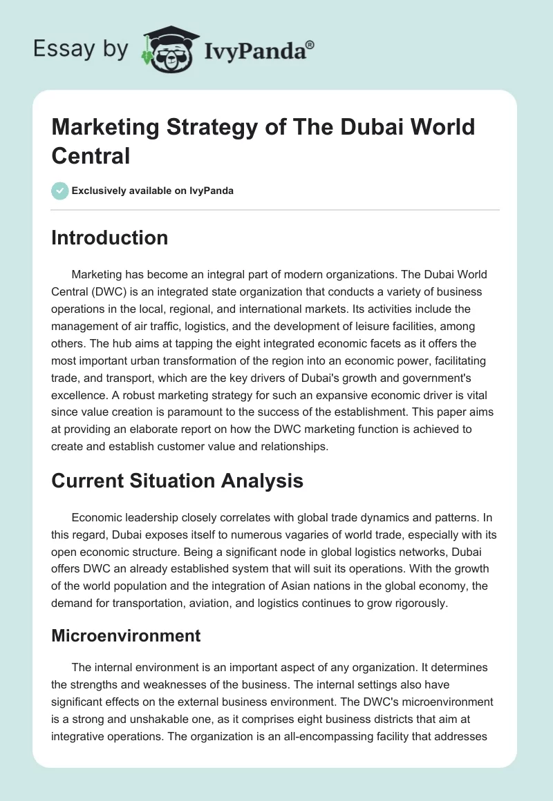 Marketing Strategy of The Dubai World Central. Page 1