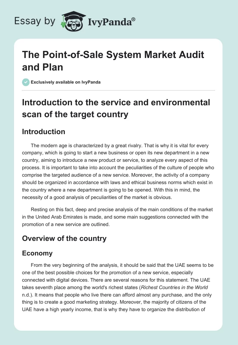 The Point-of-Sale System Market Audit and Plan. Page 1