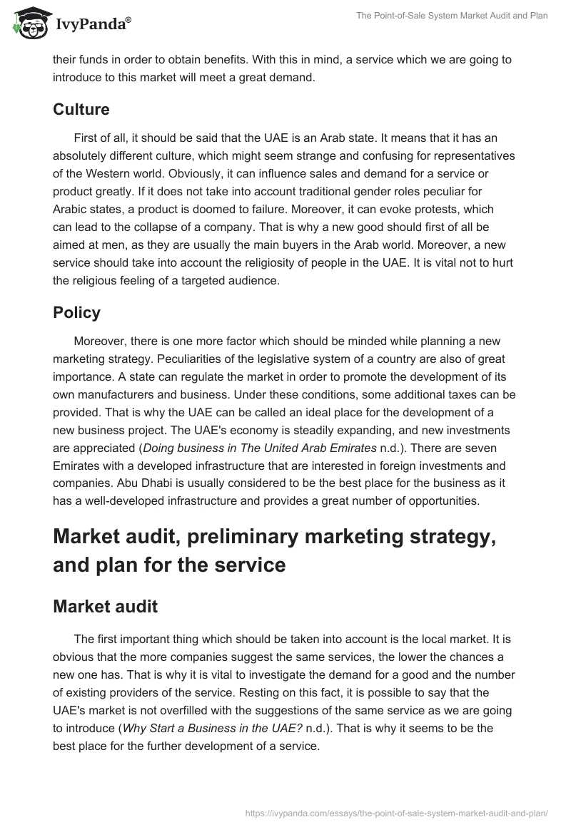 The Point-of-Sale System Market Audit and Plan. Page 2