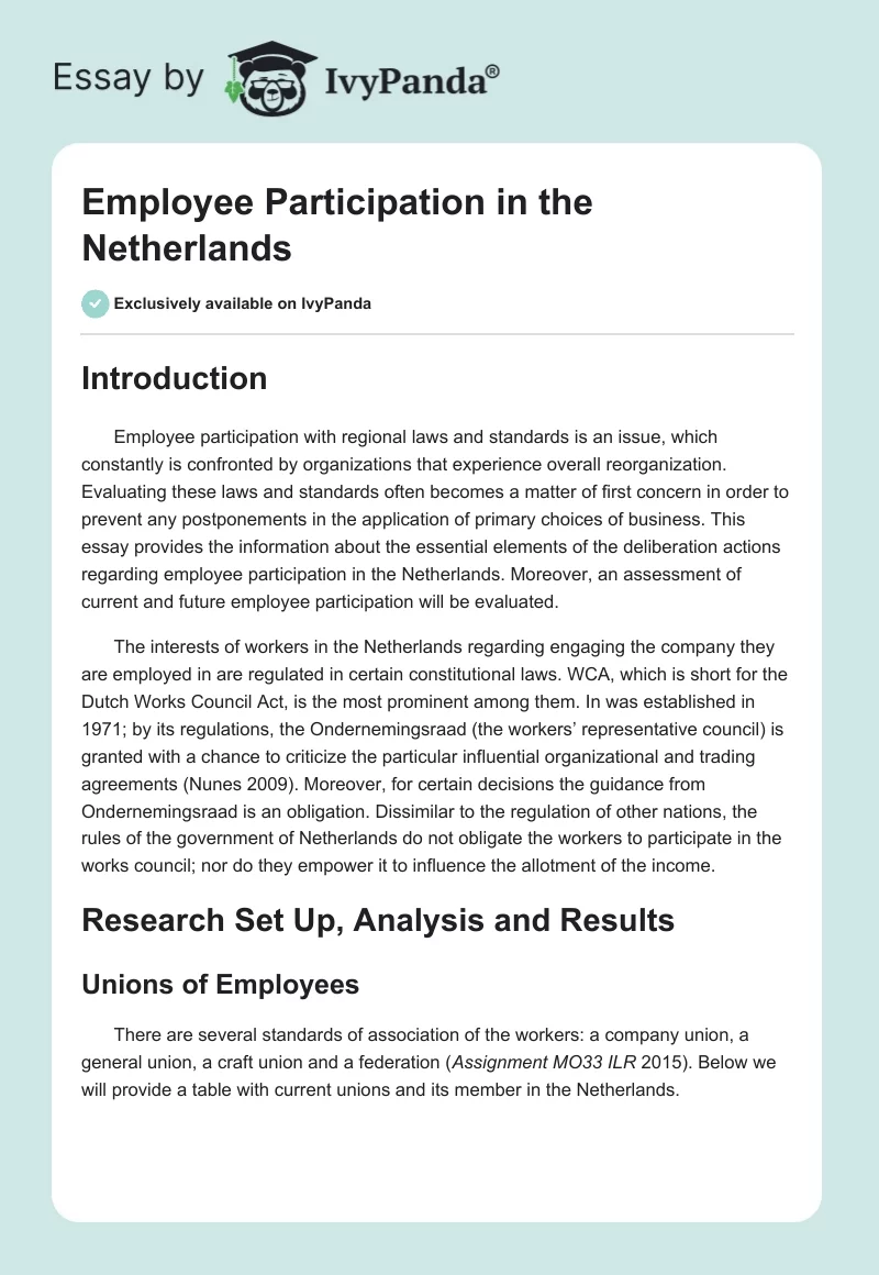 Employee Participation in the Netherlands. Page 1