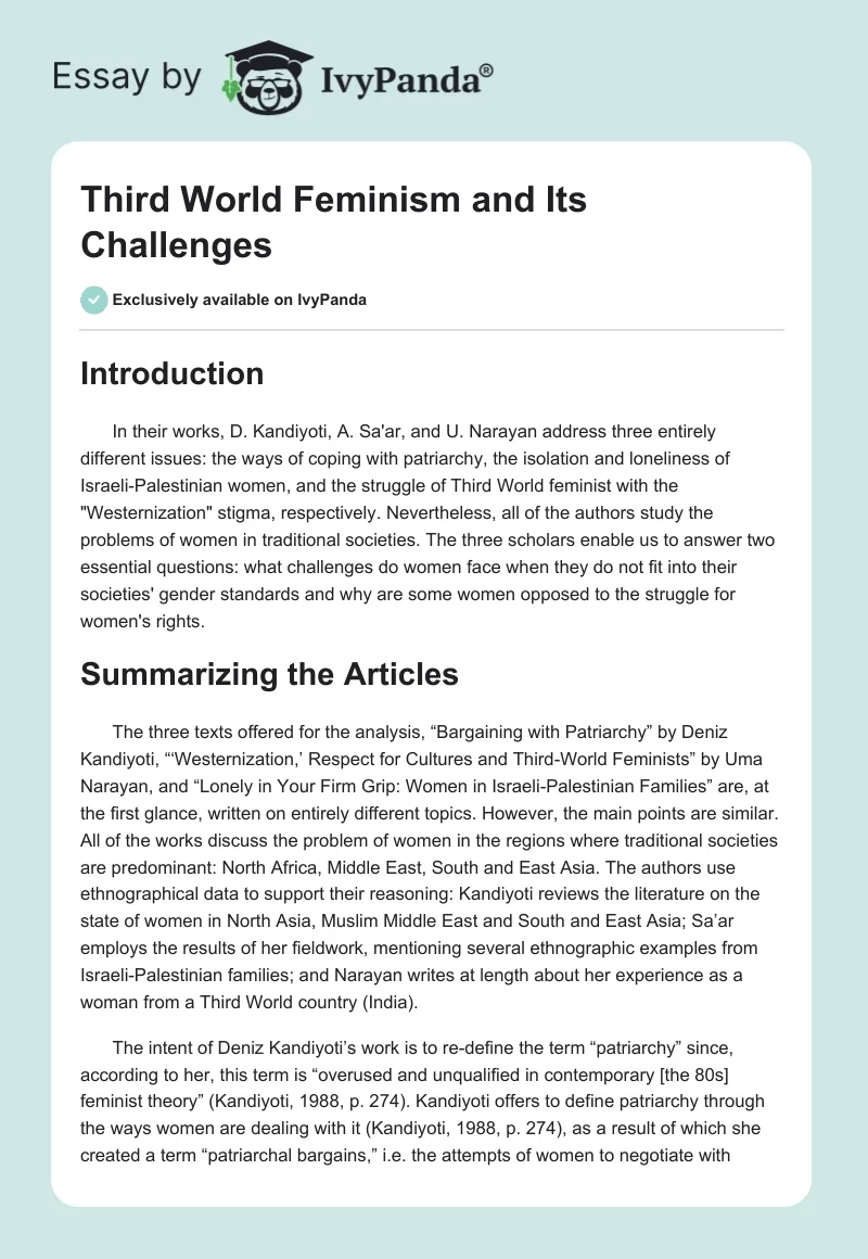Third World Feminism and Its Challenges. Page 1