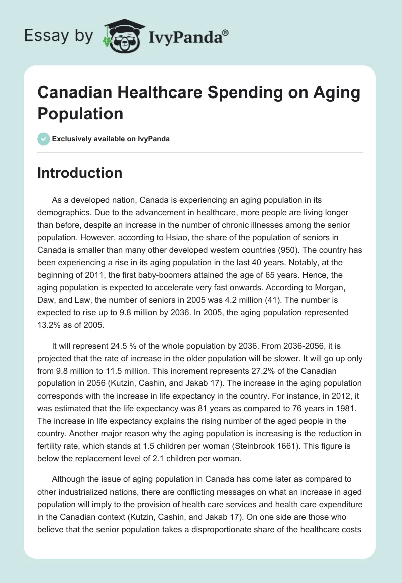 Canadian Healthcare Spending on Aging Population. Page 1
