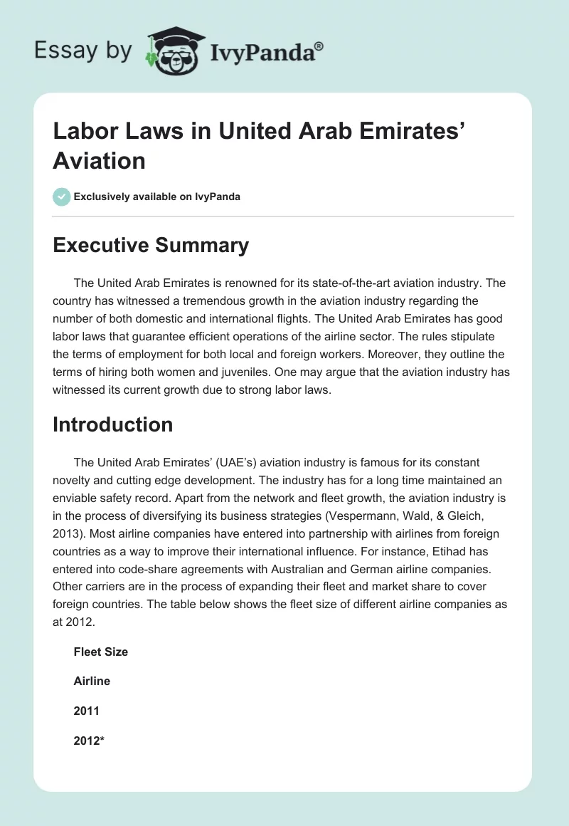 Labor Laws in United Arab Emirates’ Aviation. Page 1