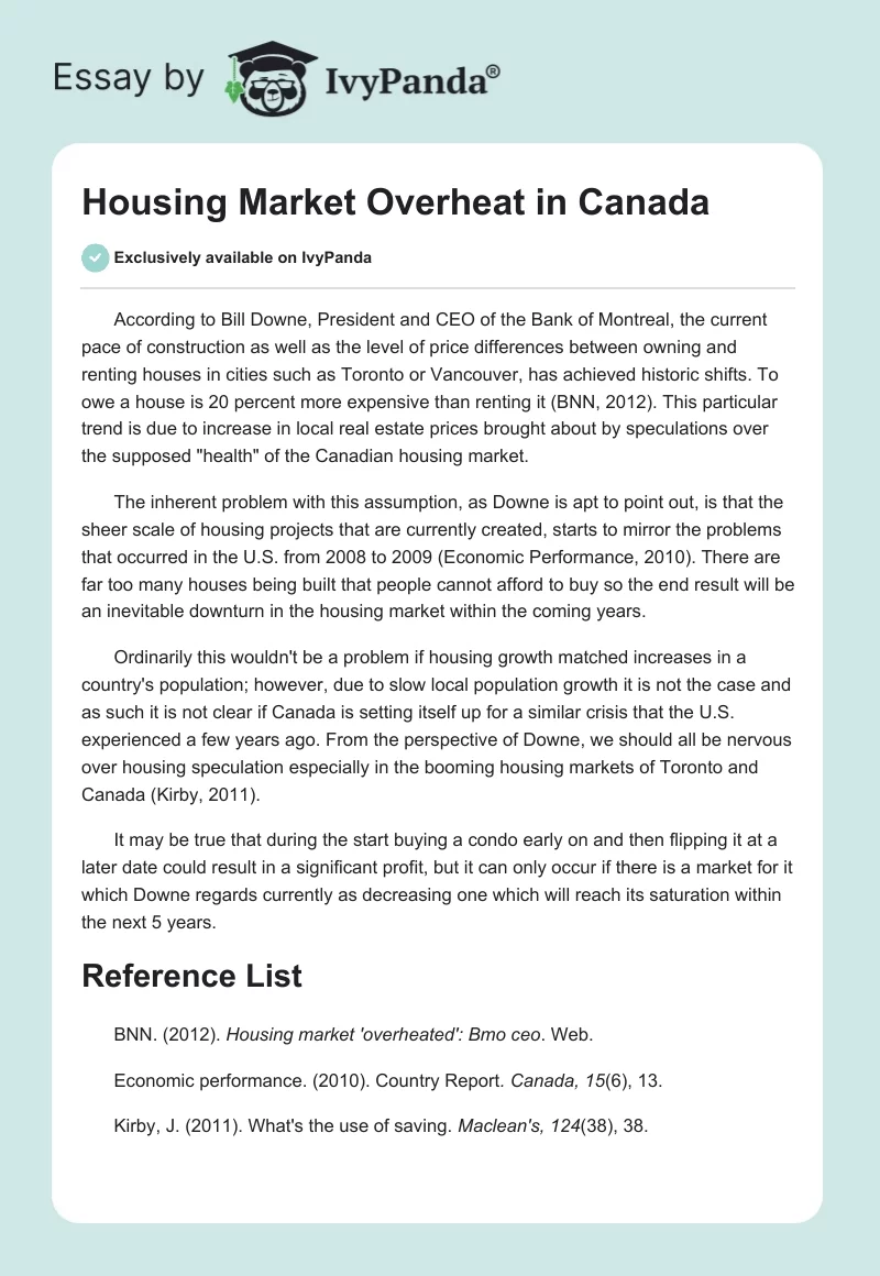 Housing Market Overheat in Canada. Page 1