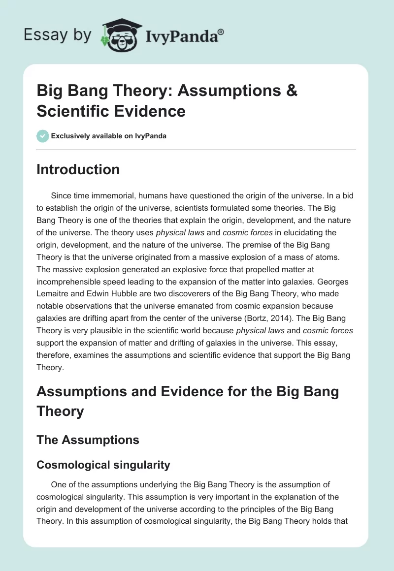 Big Bang Theory: Assumptions & Scientific Evidence. Page 1
