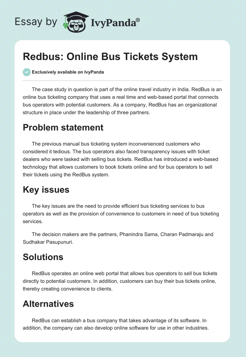 RedBus: Online Bus Tickets System. Page 1