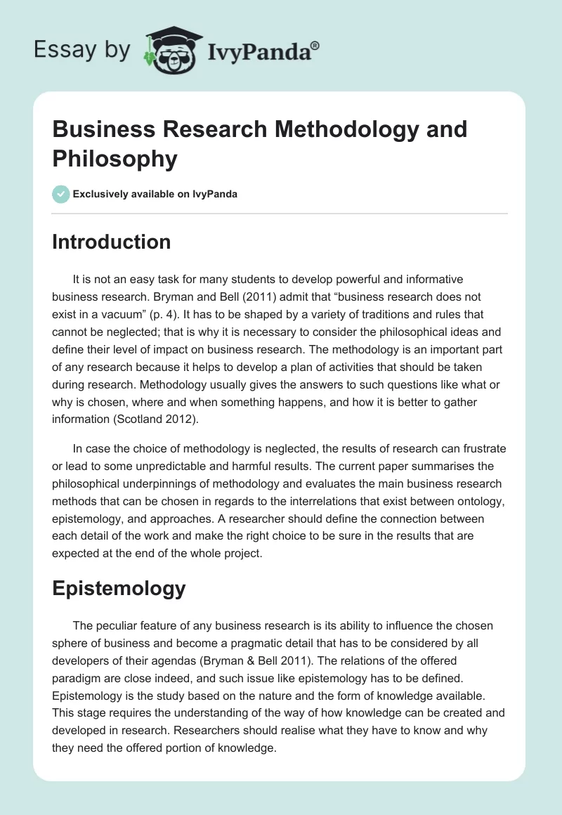 Business Research Methodology and Philosophy. Page 1