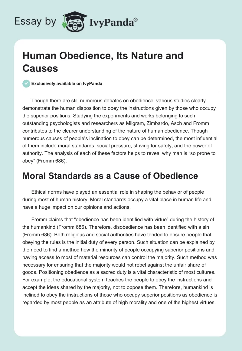 Human Obedience, Its Nature and Causes. Page 1