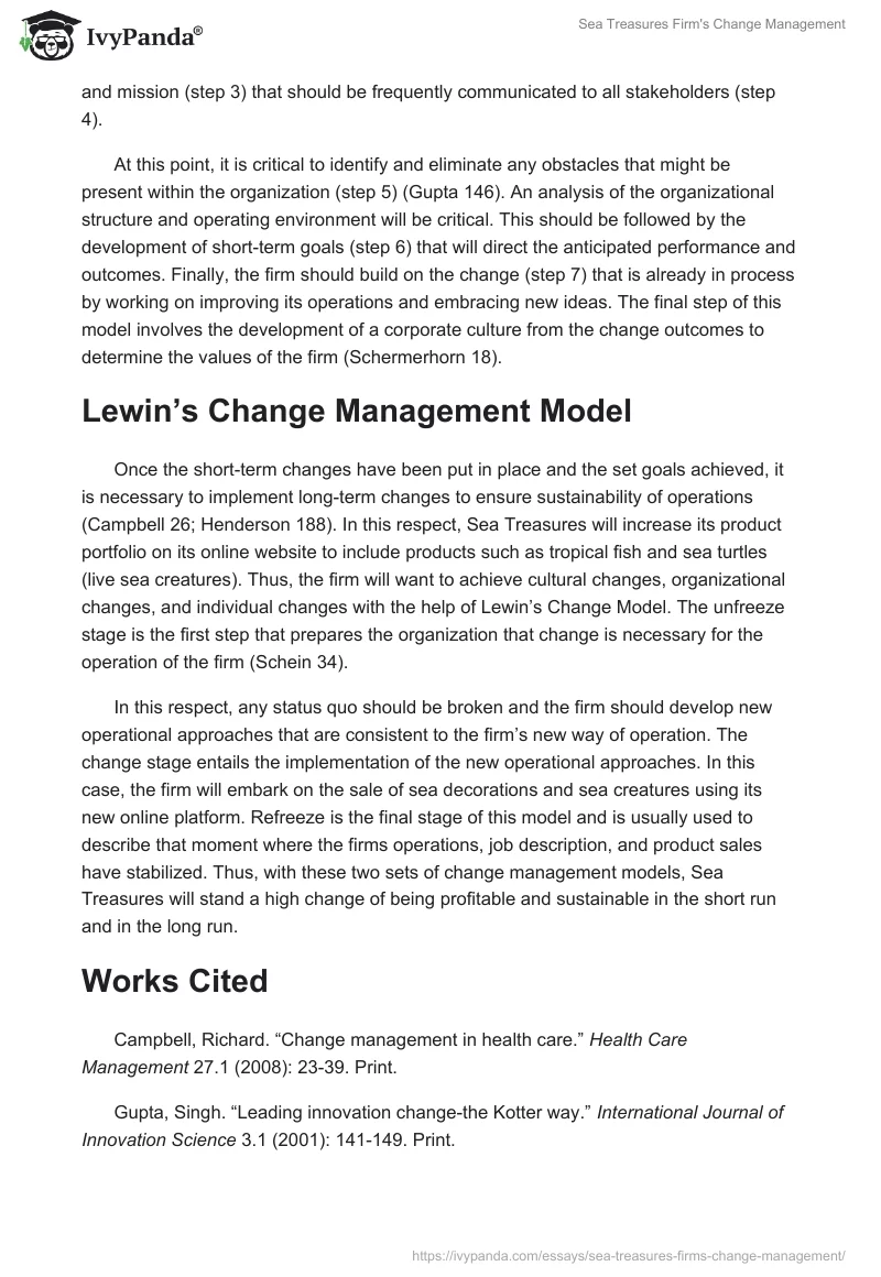 Sea Treasures Firm's Change Management. Page 2