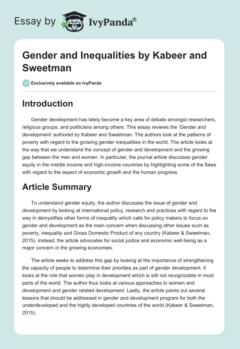 Gender and Inequalities by Kabeer and Sweetman. Page 1