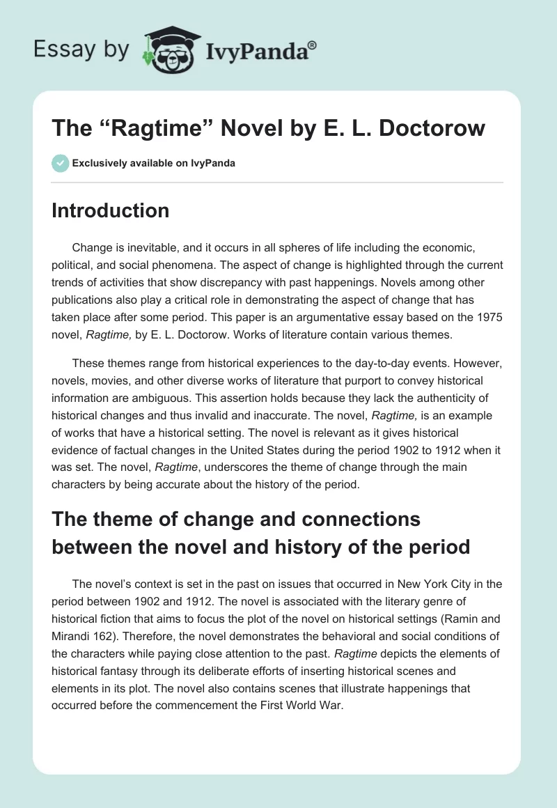 The “Ragtime” Novel by E. L. Doctorow. Page 1