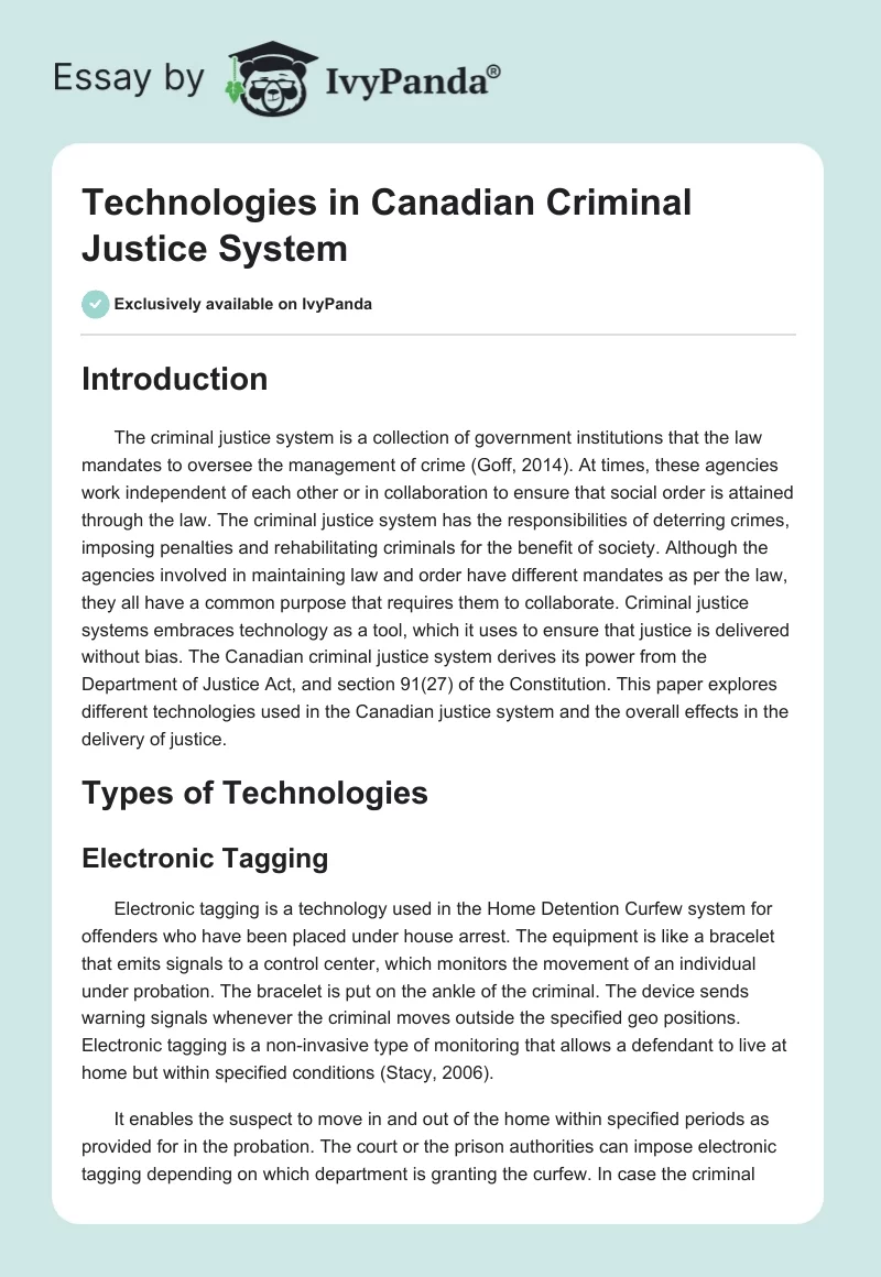 Technologies in Canadian Criminal Justice System. Page 1
