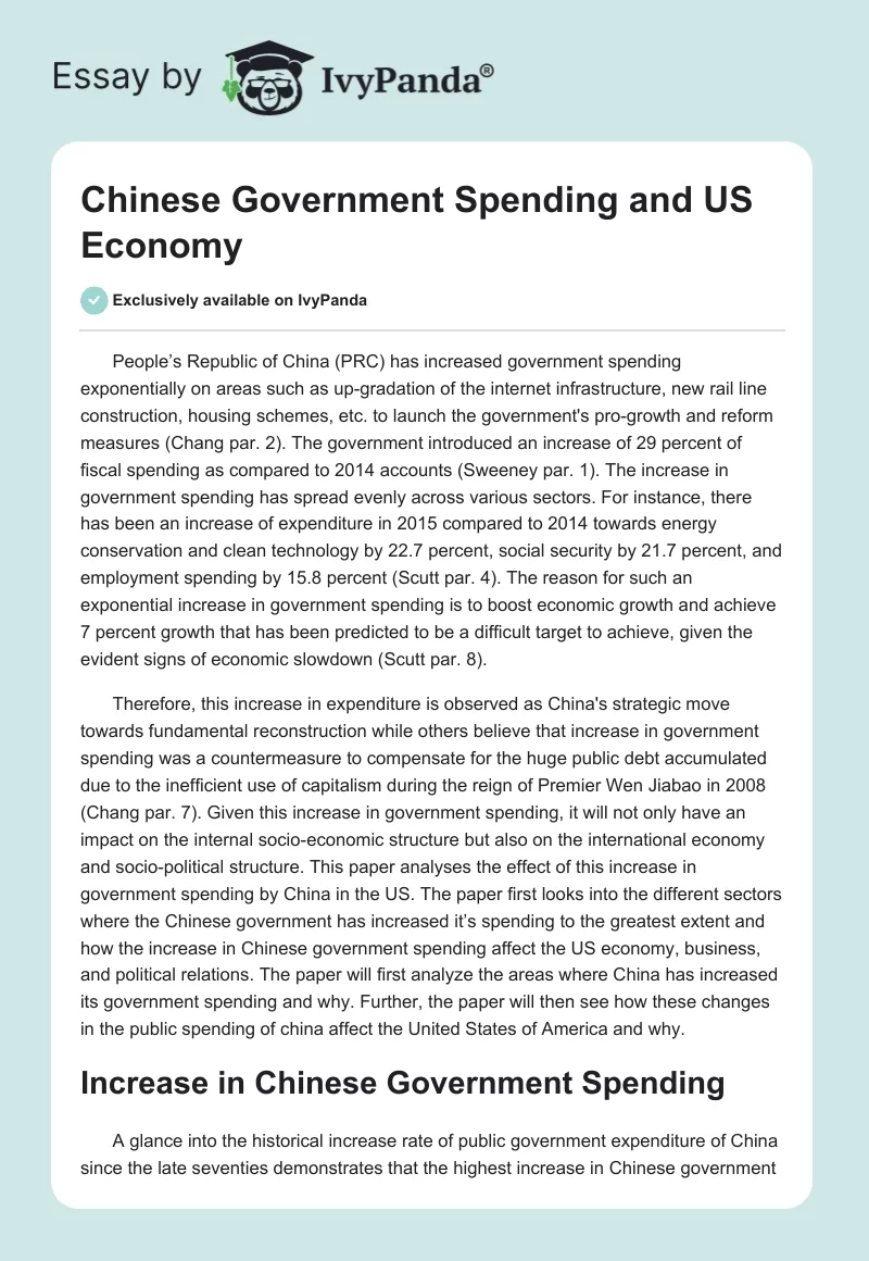 Chinese Government Spending and US Economy. Page 1