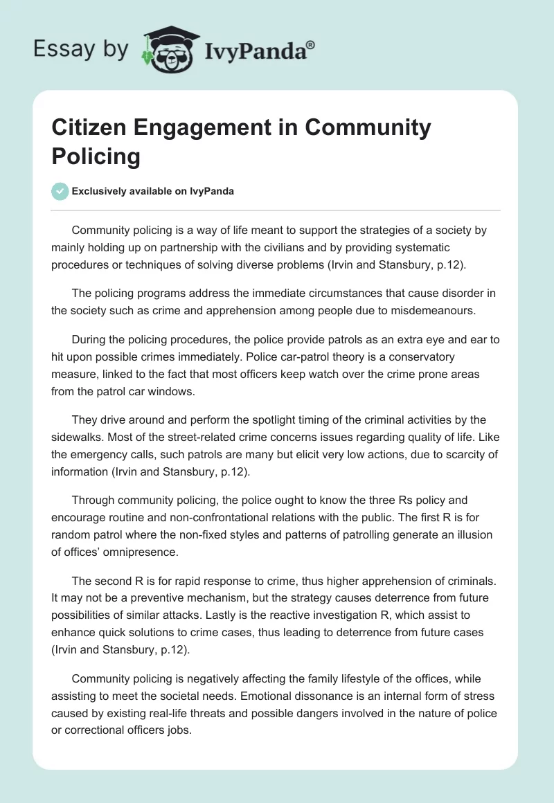 Citizen Engagement in Community Policing. Page 1