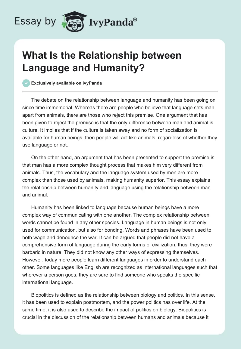 What Is the Relationship between Language and Humanity?. Page 1