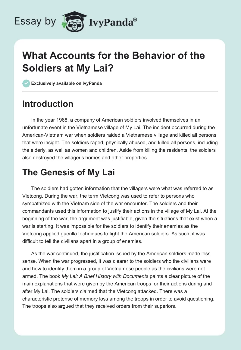 What Accounts for the Behavior of the Soldiers at My Lai?. Page 1