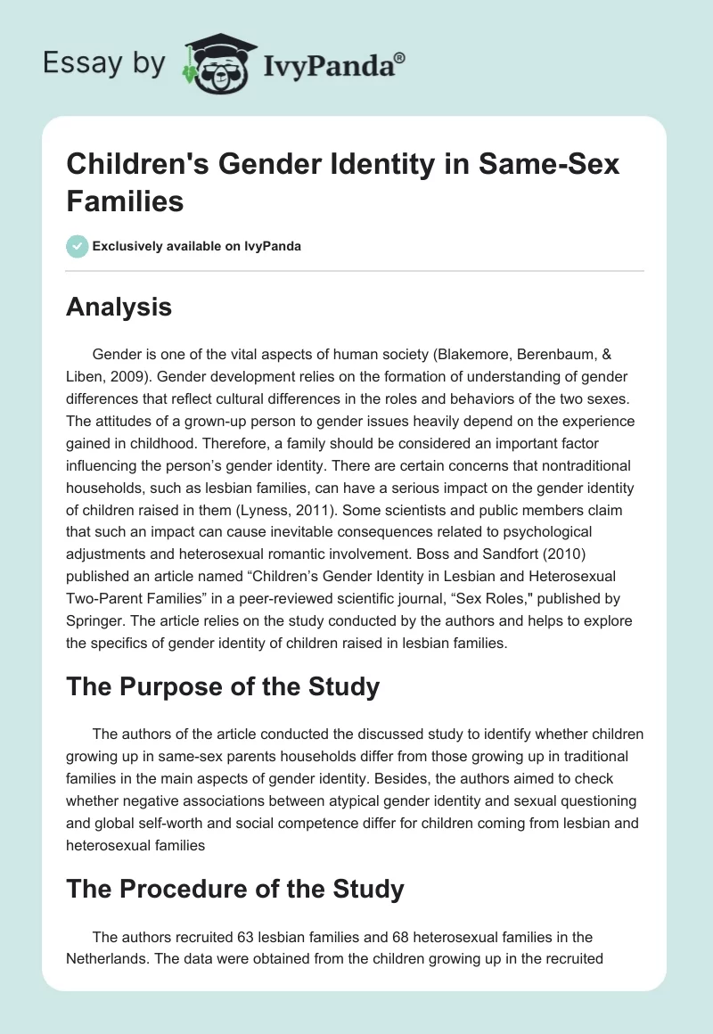 Children's Gender Identity in Same-Sex Families. Page 1