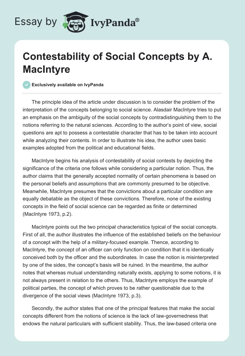 Contestability of Social Concepts by A. MacIntyre. Page 1