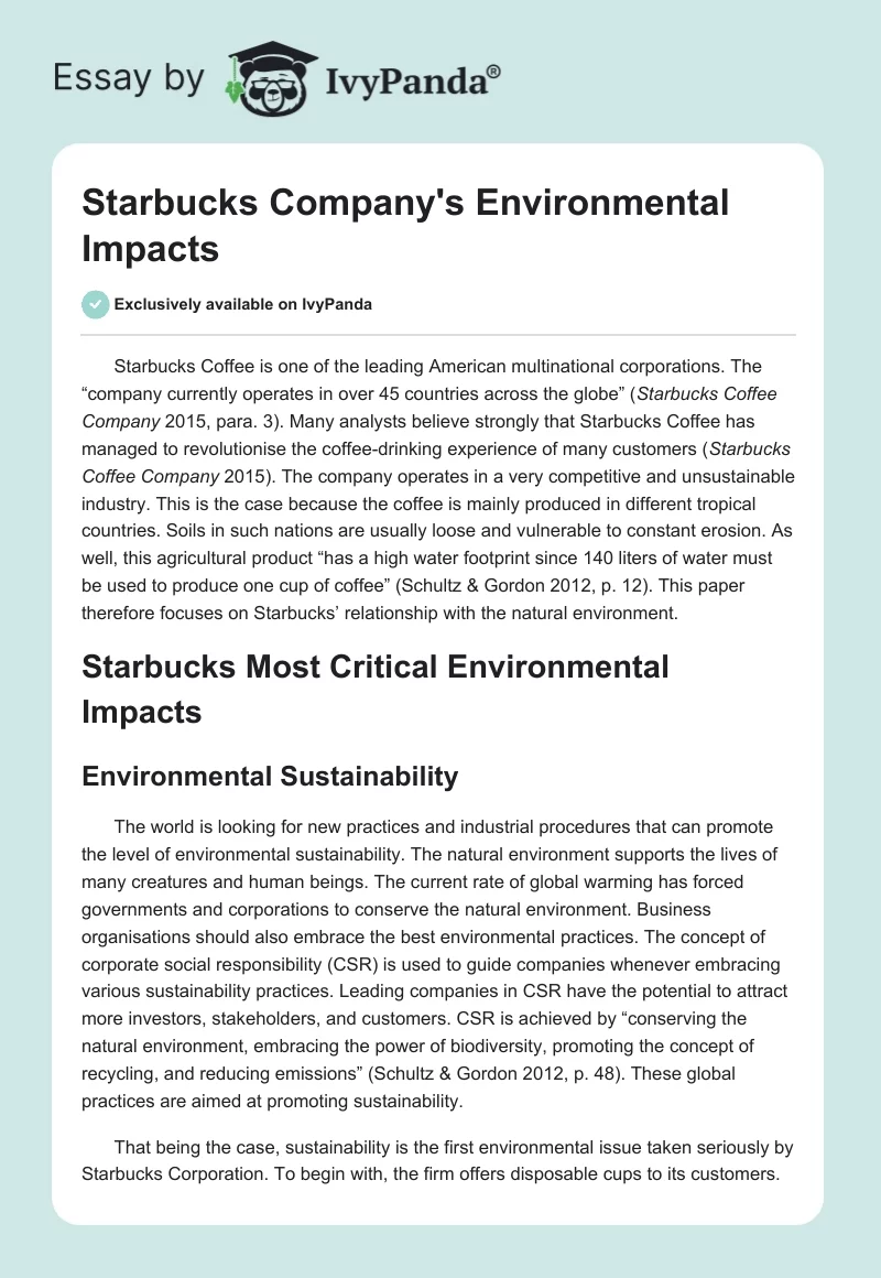 Starbucks Company's Environmental Impacts. Page 1