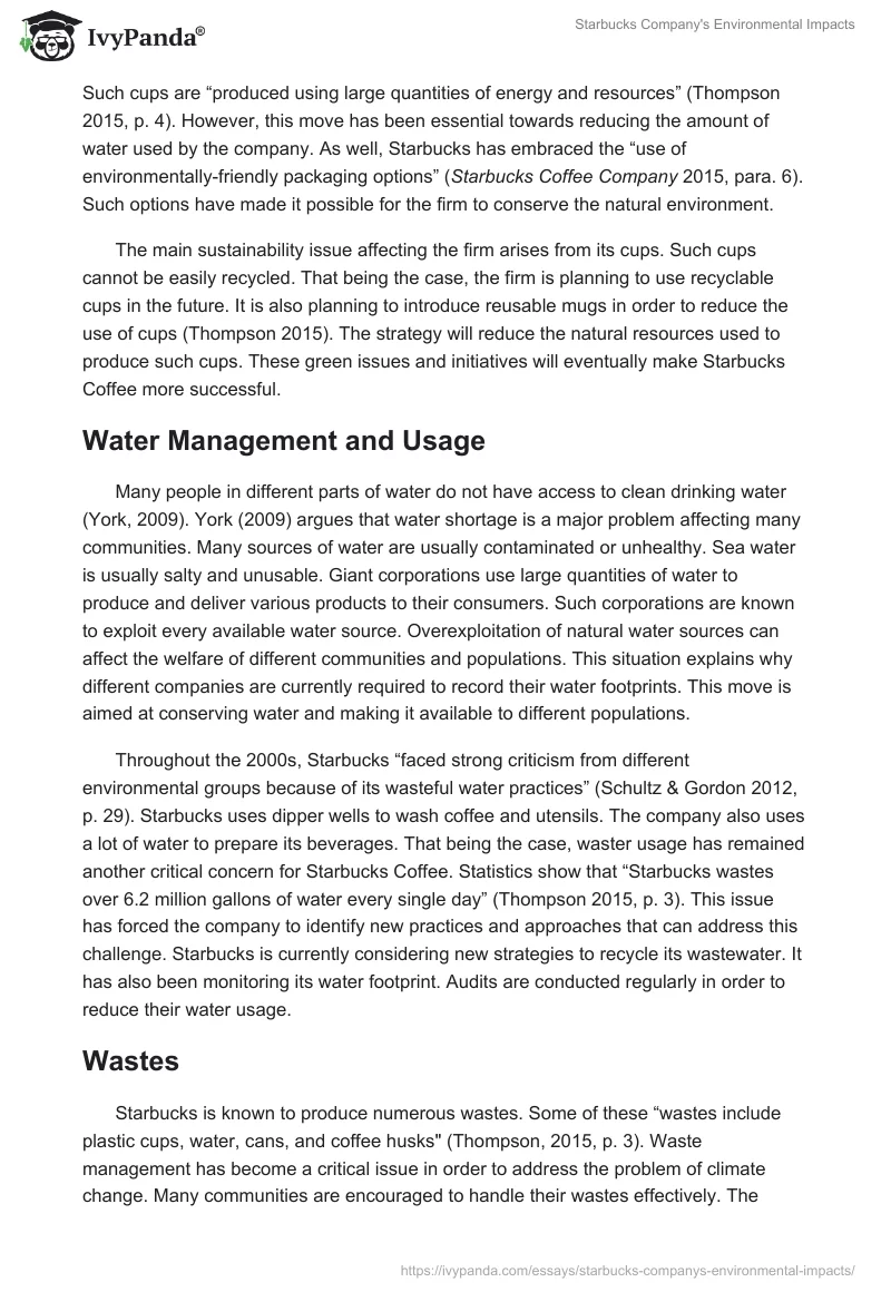 Starbucks Company's Environmental Impacts. Page 2