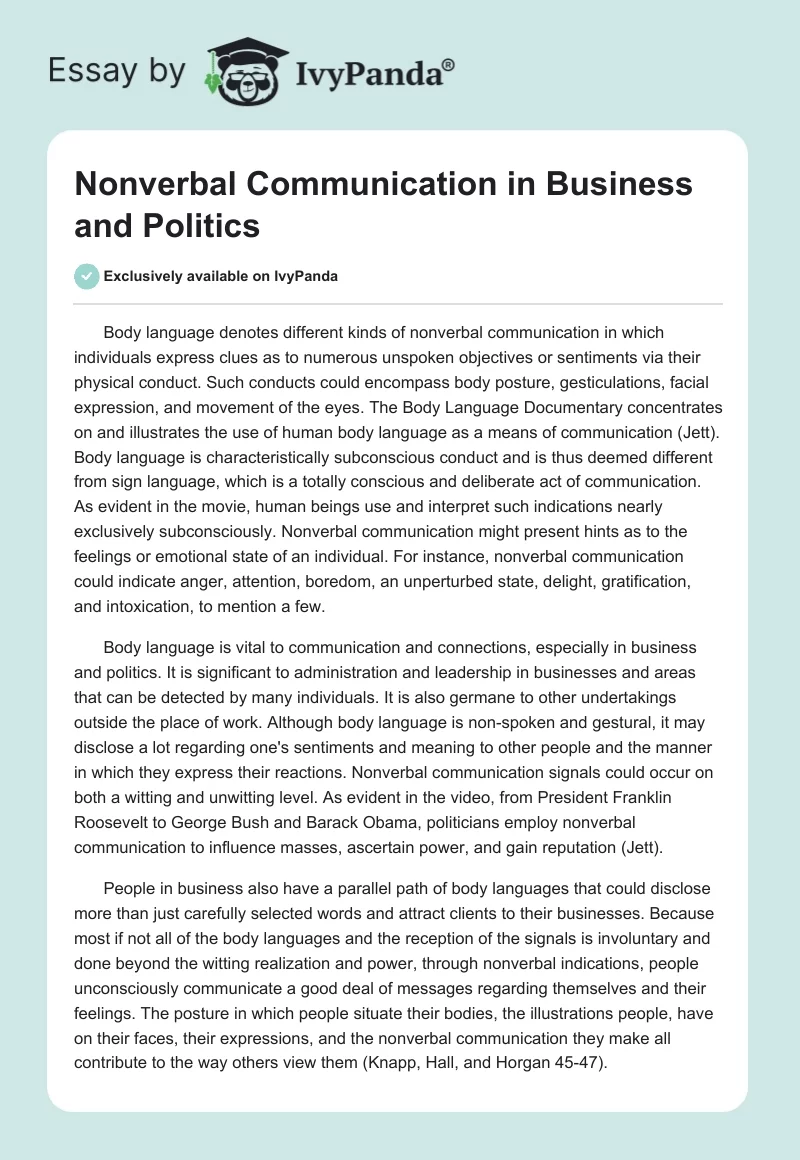 Nonverbal Communication in Business and Politics. Page 1
