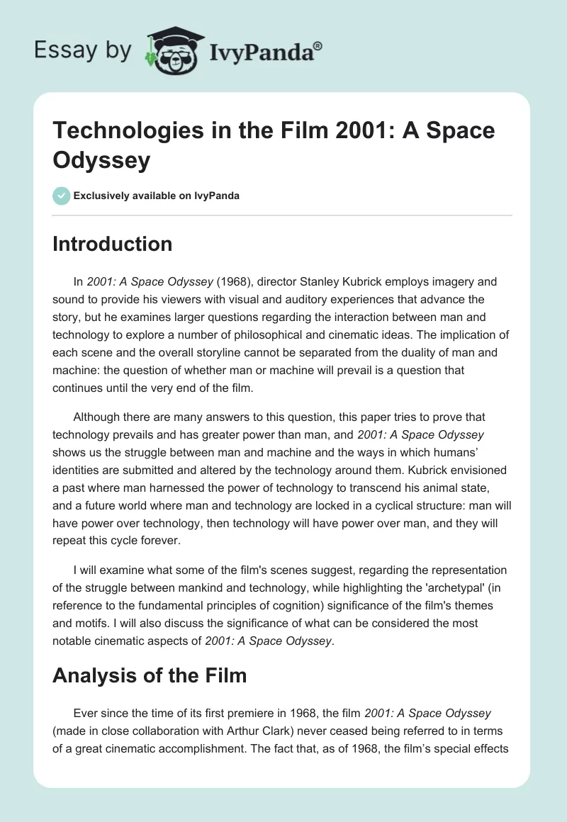 Technologies in the Film "2001: A Space Odyssey". Page 1