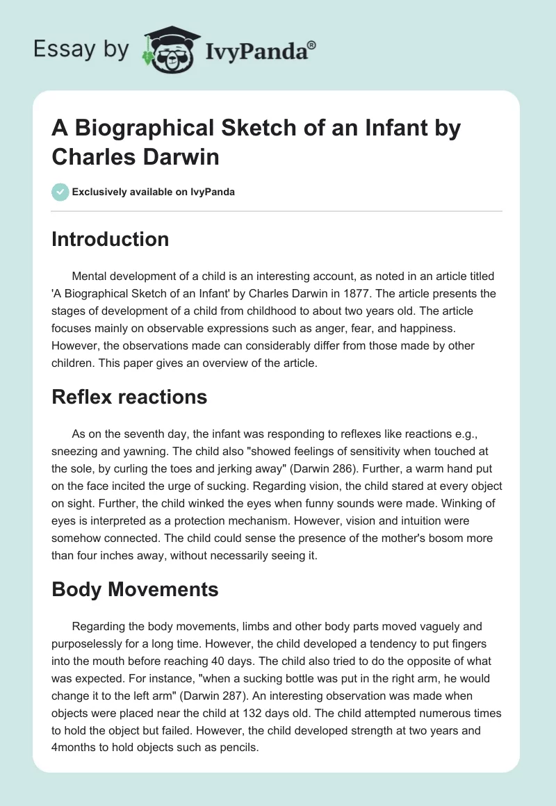 "A Biographical Sketch of an Infant" by Charles Darwin. Page 1