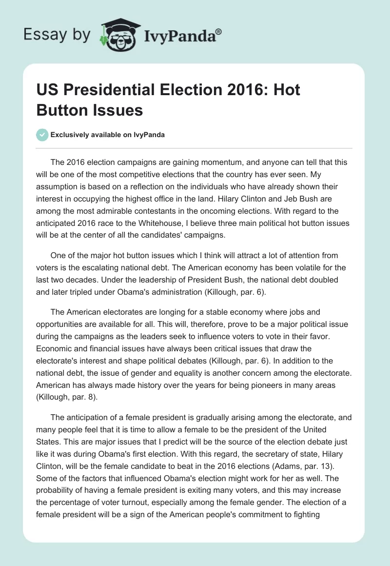 US Presidential Election 2016: Hot Button Issues. Page 1