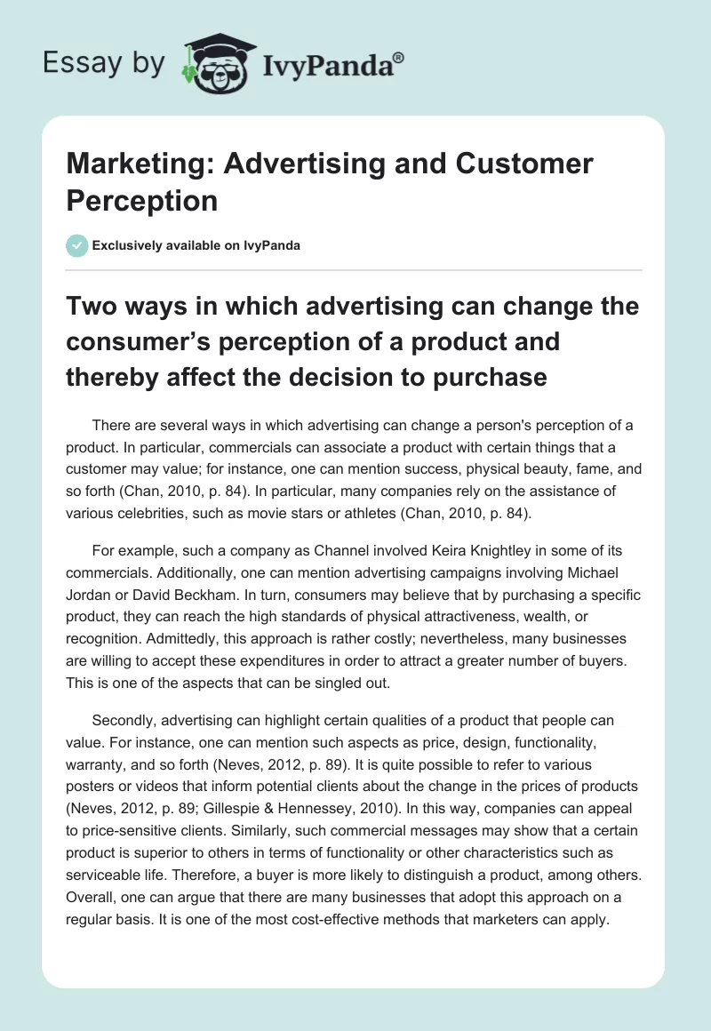 Marketing: Advertising and Customer Perception. Page 1