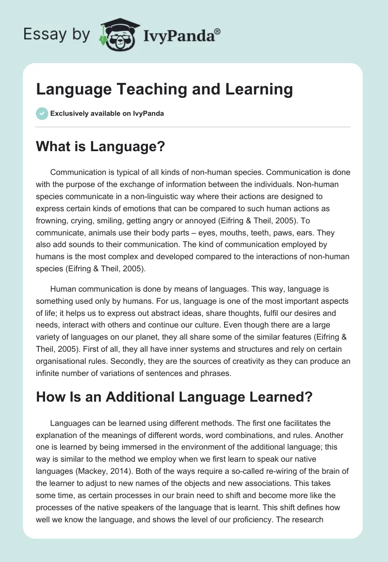 Language Teaching and Learning. Page 1