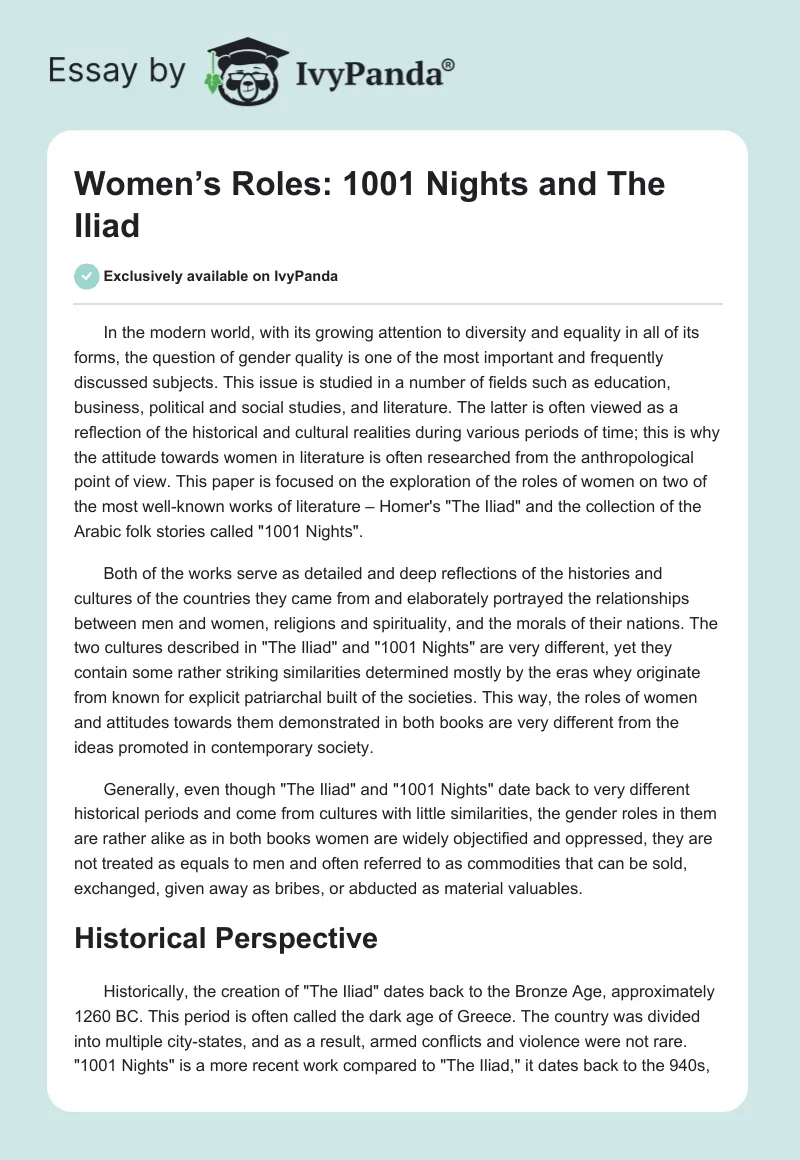 Women’s Roles: 1001 Nights and The Iliad. Page 1