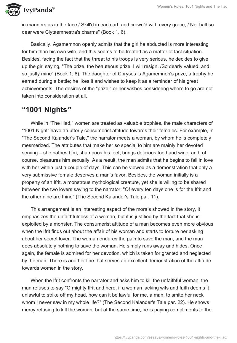 Women’s Roles: 1001 Nights and The Iliad. Page 3