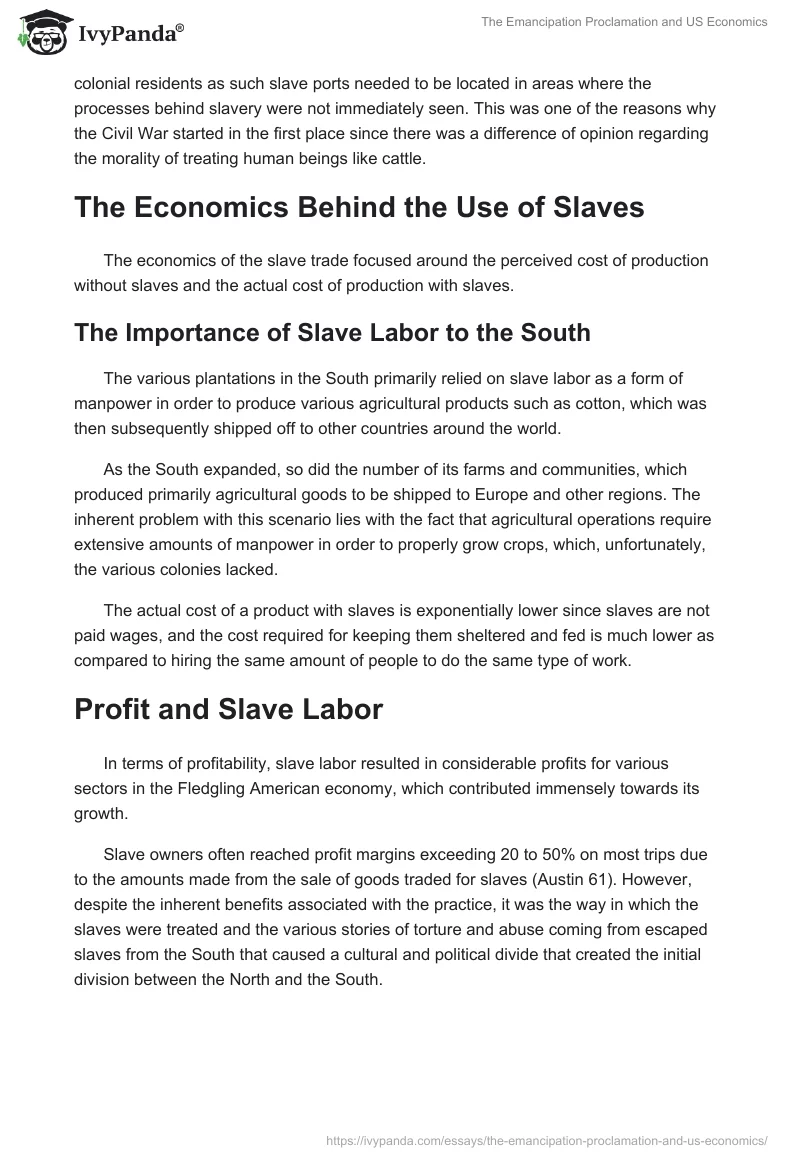 The Emancipation Proclamation and US Economics. Page 2