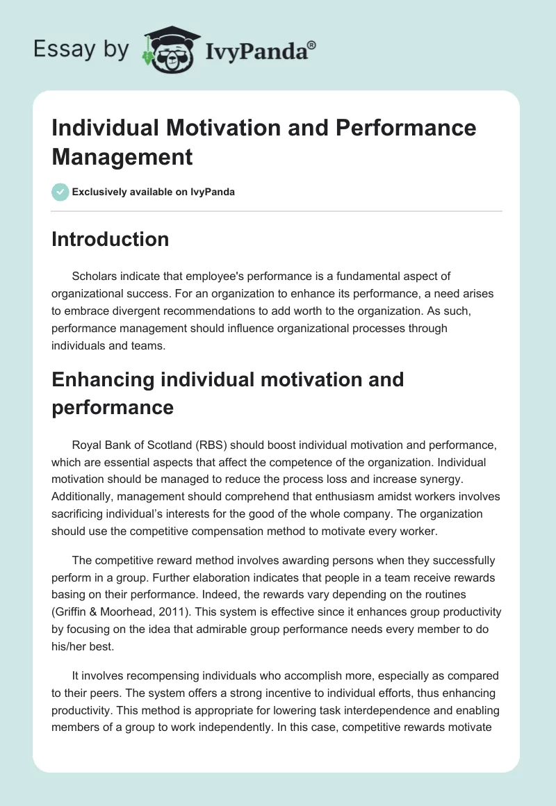 Individual Motivation and Performance Management. Page 1