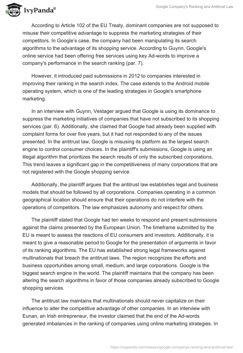 Google Company's Ranking and Antitrust Law. Page 2
