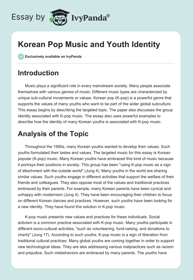 Korean Pop Music and Youth Identity. Page 1