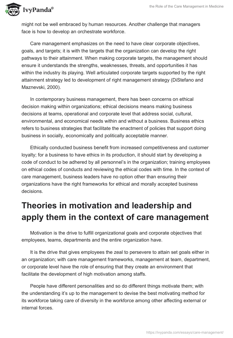 the Role of the Care Management in Medicine. Page 2