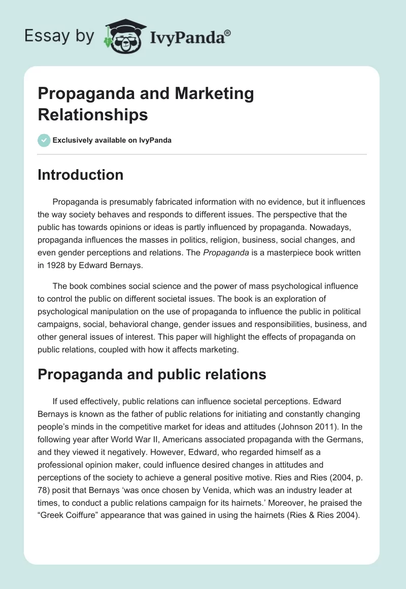 Propaganda and Marketing Relationships. Page 1