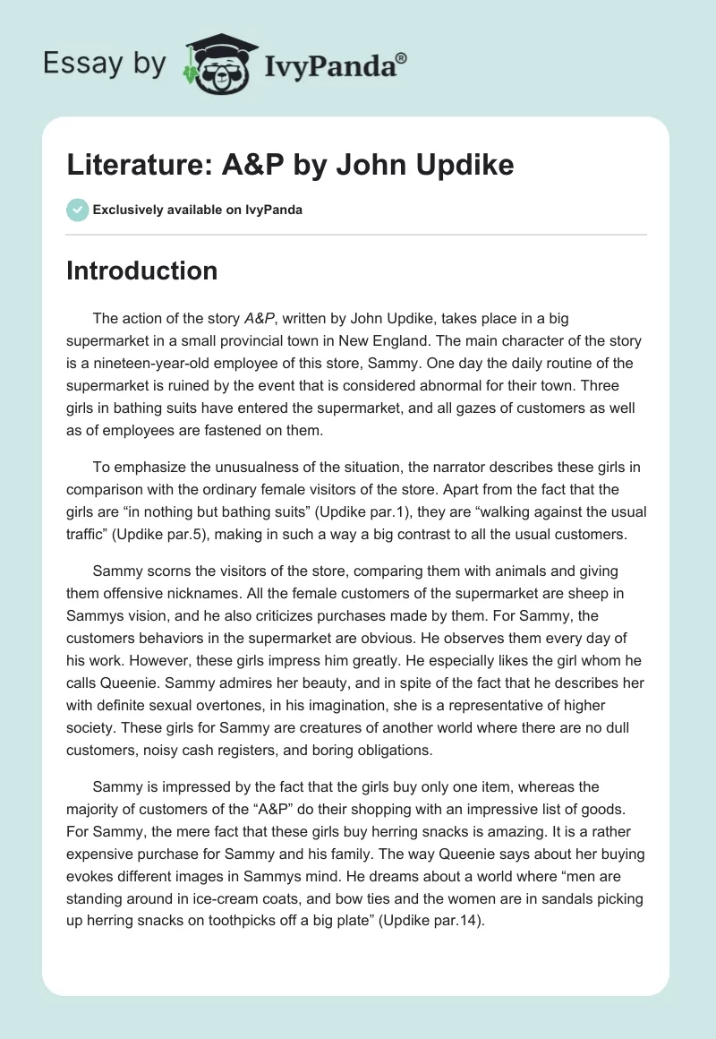 Literature: "A&P" by John Updike. Page 1