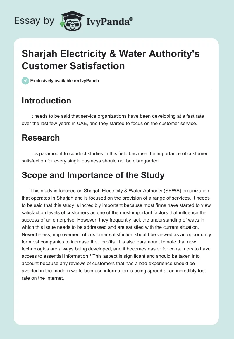 Sharjah Electricity & Water Authority's Customer Satisfaction. Page 1