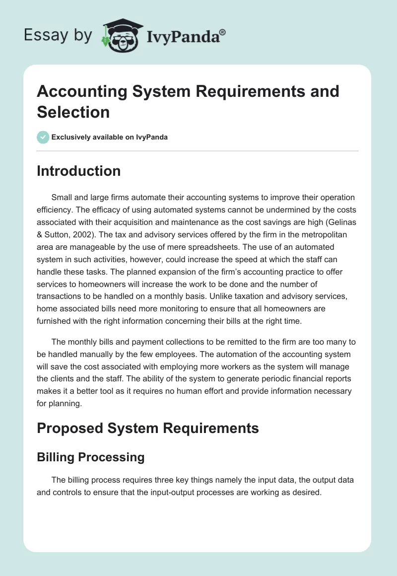 Accounting System Requirements and Selection. Page 1