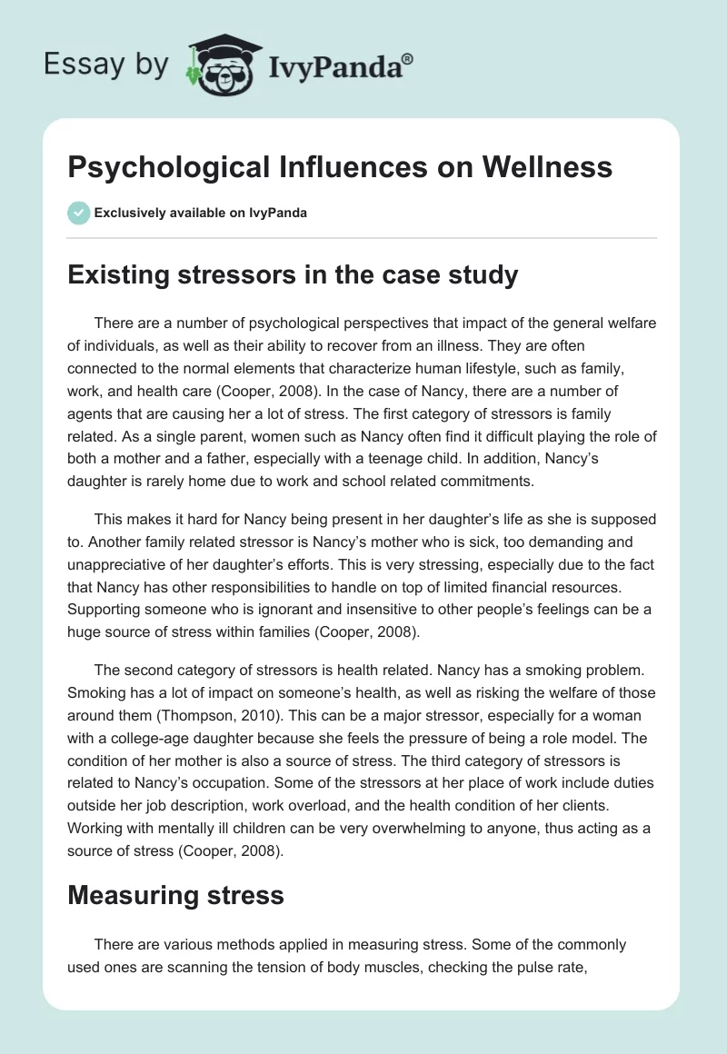 Psychological Influences on Wellness. Page 1