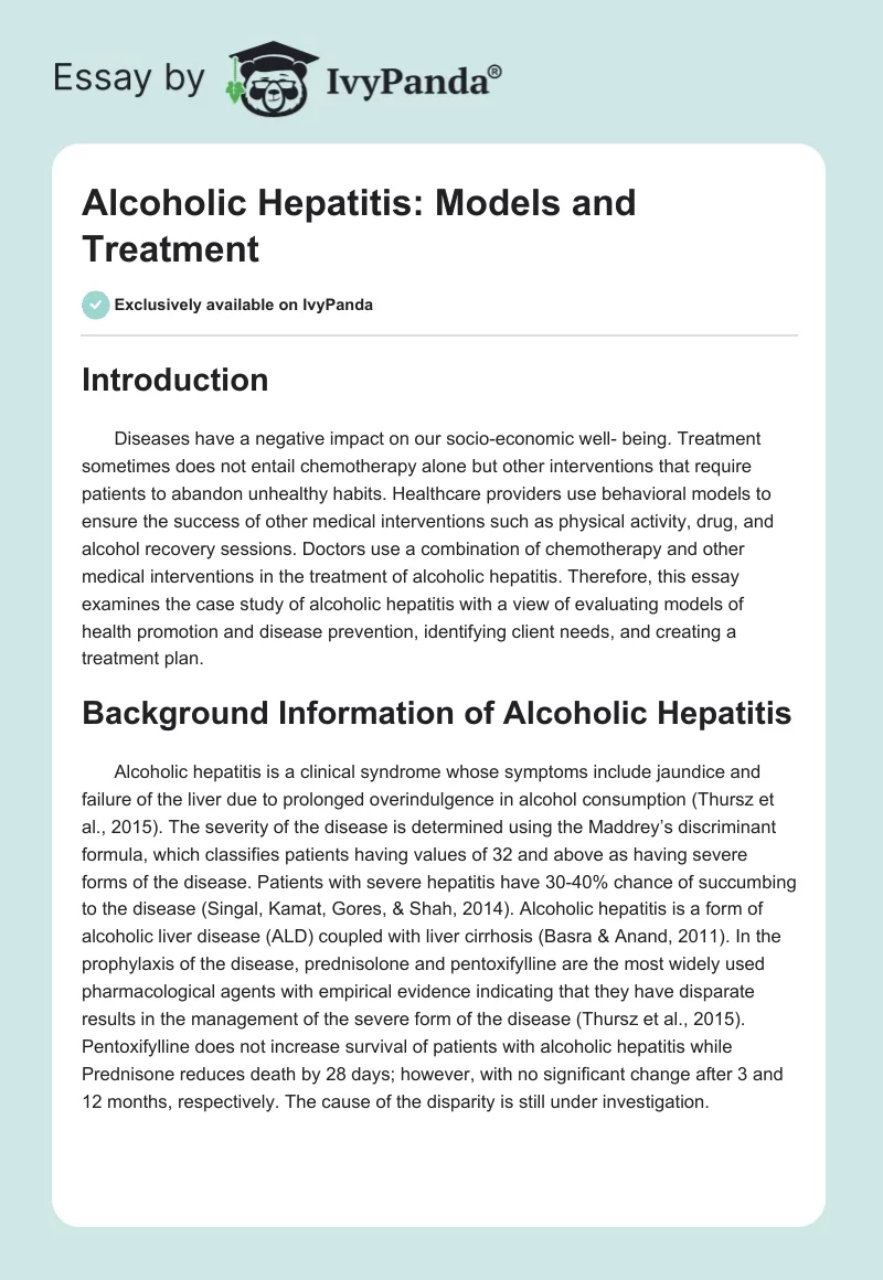 Alcoholic Hepatitis: Models and Treatment. Page 1