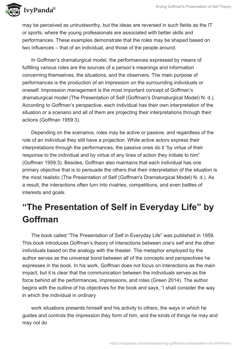 Erving Goffman's Presentation of Self Theory. Page 4