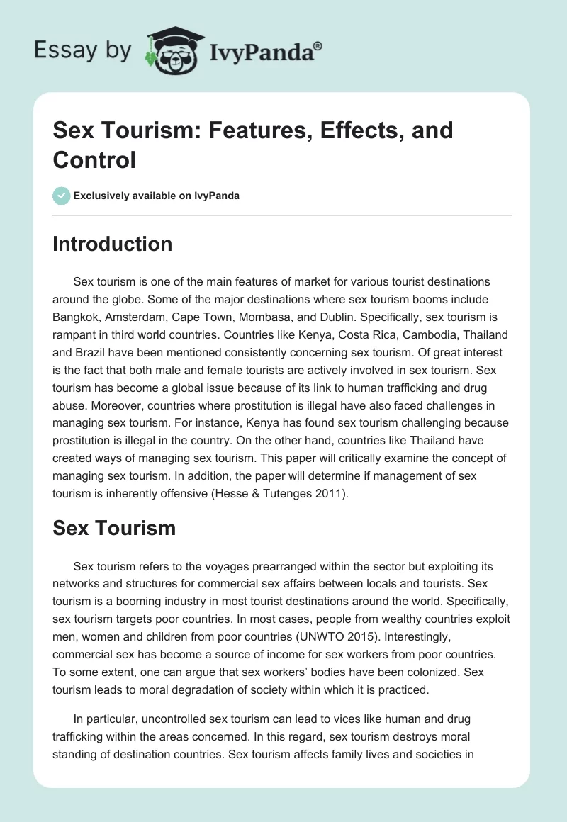 Sex Tourism: Features, Effects, and Control. Page 1