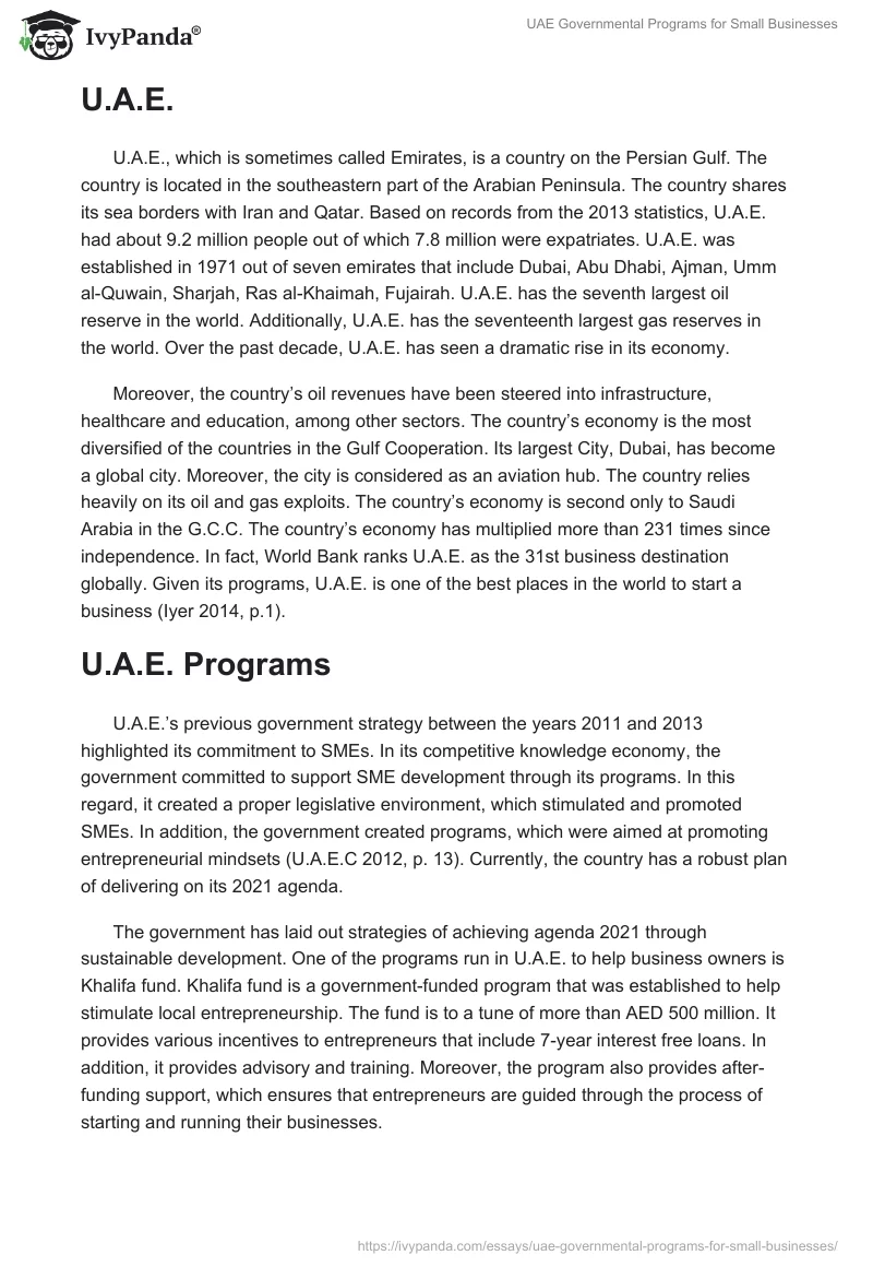 UAE Governmental Programs for Small Businesses. Page 3