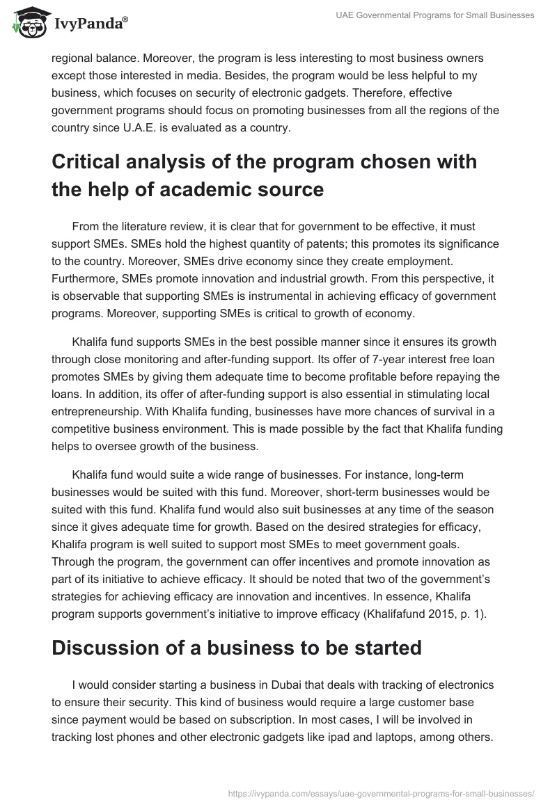 UAE Governmental Programs for Small Businesses. Page 5